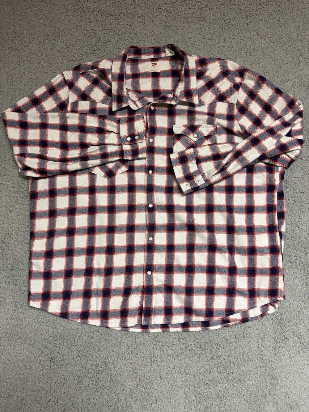 Levi's Shirt Mens 3XL Red Plaid Western Snap Front Long Sleeve Pearl Snap Cowboy